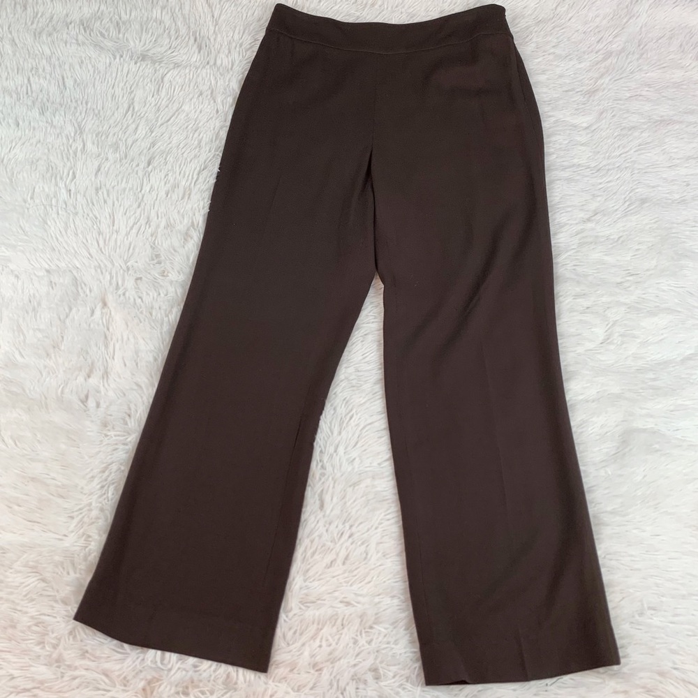 Lafayette 148 High Rise wide leg dress pants in Brown flat front‎ wool blend